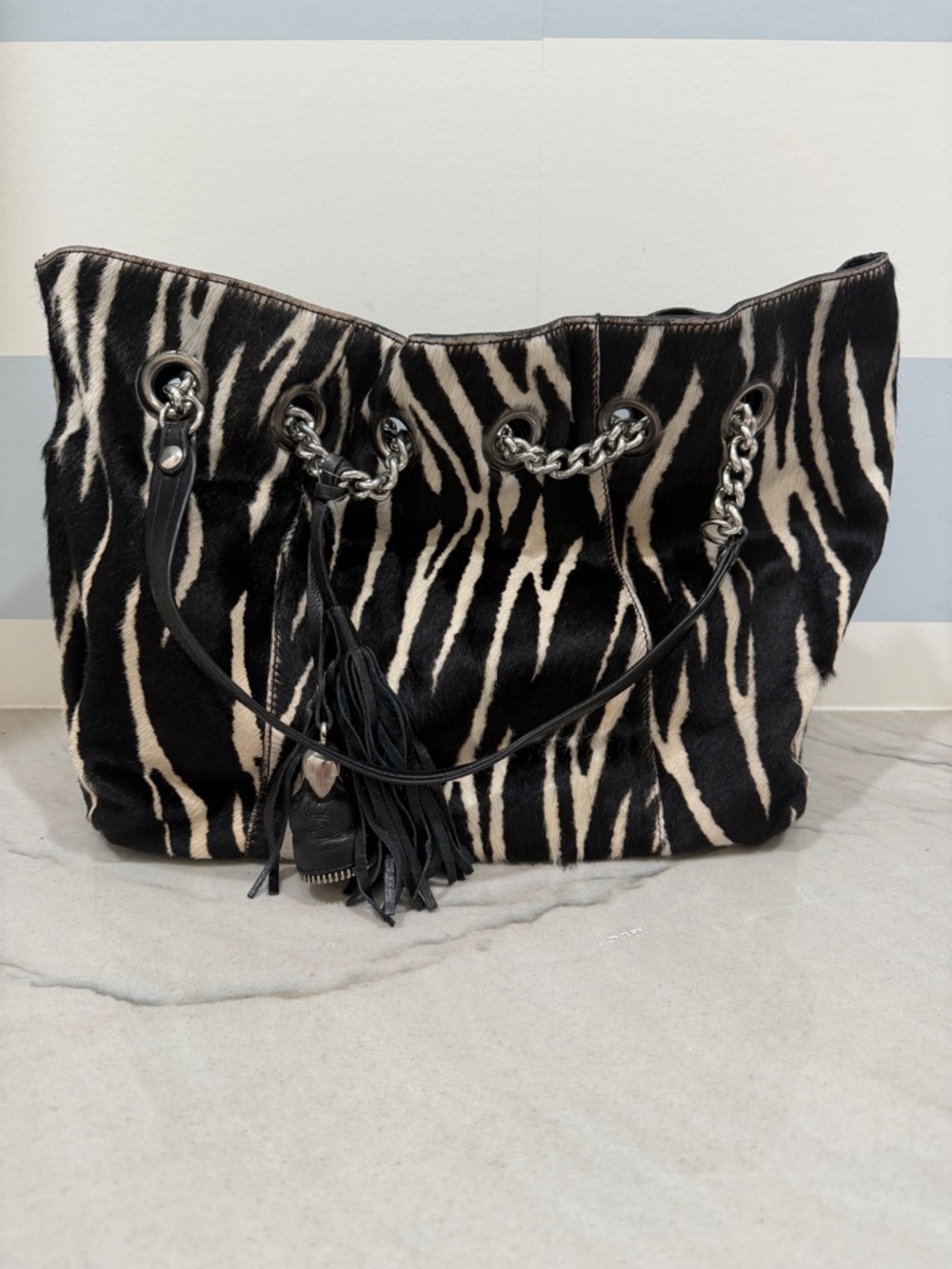 Vintage Y2K Roberta Gandolfi Black/White Zebra Women’s Tote Silver Made in Italy